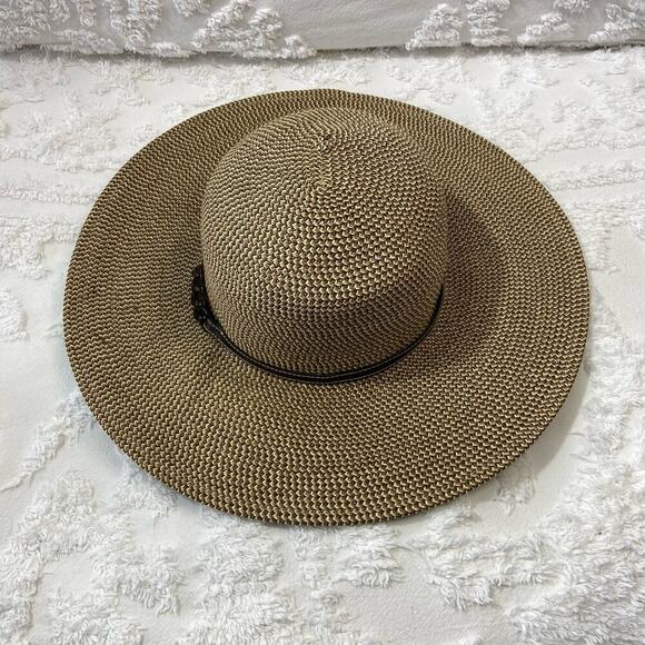 NINE WEST Women's Wide Brim Fedora Hat Tan Sz OS Classy Neutral Capsule Derby - Picture 1 of 8